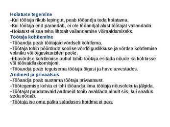 Töösuhetes subjektide õigused ja kohustused #12