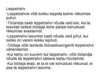 Töösuhetes subjektide õigused ja kohustused #24