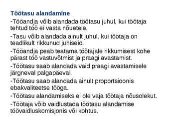 Töösuhetes subjektide õigused ja kohustused #25