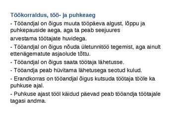 Töösuhetes subjektide õigused ja kohustused #4