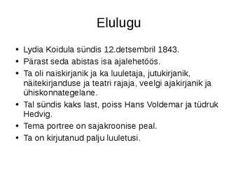 Lydia Koidula elulugu ja luule #2