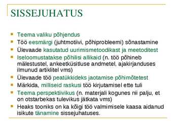 Soovitusi uurimustööks #12