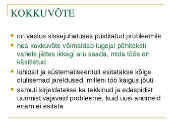 Soovitusi uurimustööks #15