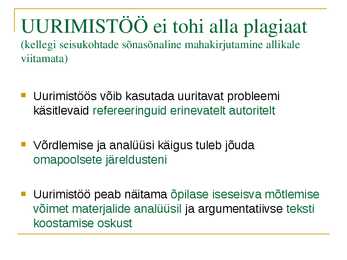 Soovitusi uurimustööks #4