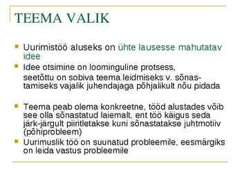 Soovitusi uurimustööks #5