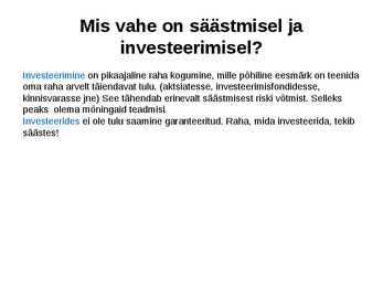 Tarbimine ja säästmine #12
