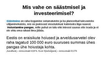Tarbimine ja säästmine #10