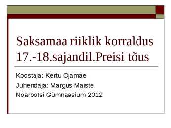 Saksamaa riiklik korraldus 17 -18 sajandil