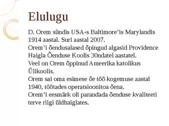 Dorothy Orem’i enesehooldusteooria #3