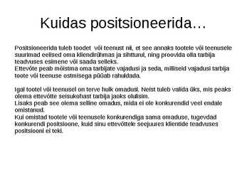 Positsioneerimine ja sihtturundus #12