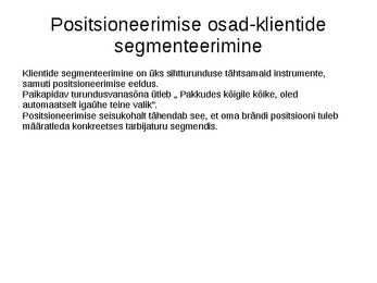 Positsioneerimine ja sihtturundus #15