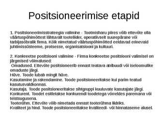 Positsioneerimine ja sihtturundus #10