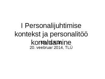 Personalijuhtimise kontekst ja personalitöö korraldamine