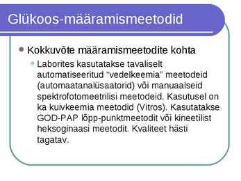 Süsivesikute ainevahetus ja labordiagnostika #21