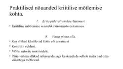 Kriitiline mõtlemine ja praktilised nõuanded #16