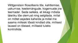 Ludwig Wittgenstein-Tõsikindlusest #8