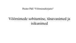 Võõrnimede sobitamine-tänavanimed ja isikunimed