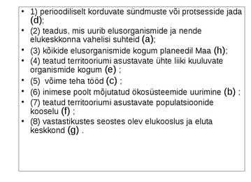 Ökoloogia ja keskkonnakaitse täidetud test #8