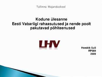 Eesti Vabariigi rahaasutused ja nende poolt pakutavad põhiteenused