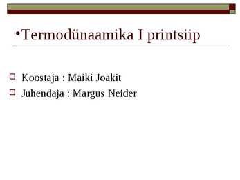 Termodünaamika I Printsiip