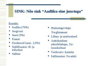 Toiduainete keemiline koostis e-ainete põhjal #2