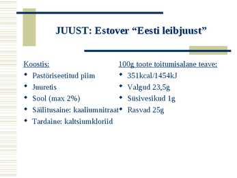 Toiduainete keemiline koostis e-ainete põhjal #18
