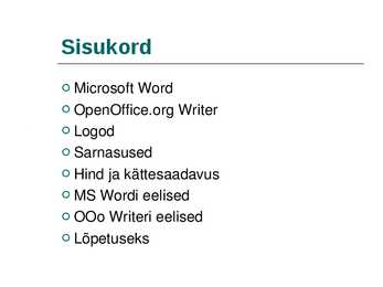 MS Wordi ja Open Office Writeri võrdlus #2