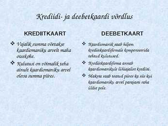 Krediit-ja Deebetkaart-Powerpointi esitlus #2