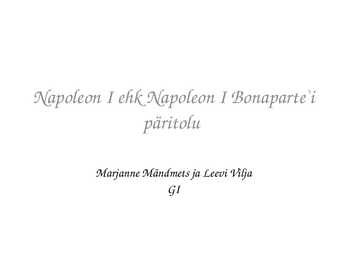 Napoleon I ehk Napoleon I Bonaparte i päritolu