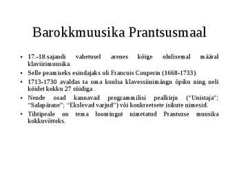 Barokkmuusika Prantsusmaal #6