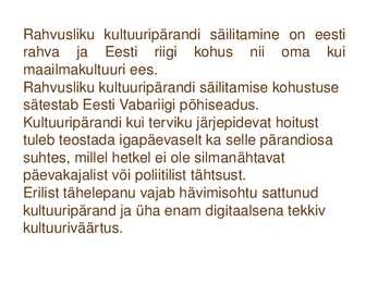 Sundeksemplari seadus-Kultuuripärandi säilitamine #4