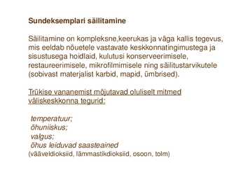 Sundeksemplari seadus-Kultuuripärandi säilitamine #34
