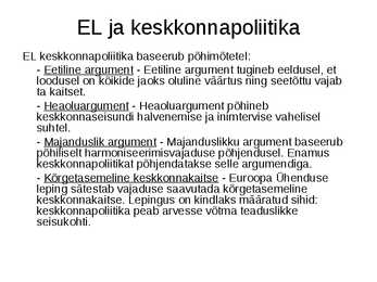 EL ja keskkonnapoliitika #11