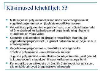 ORGANISMIDE PALJUNEMISVIISID #9