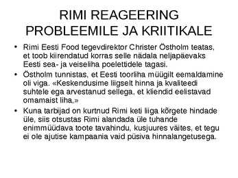Rimi liha juhtumi analüüs #10