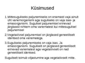 Organismide paljunemisviisid #5