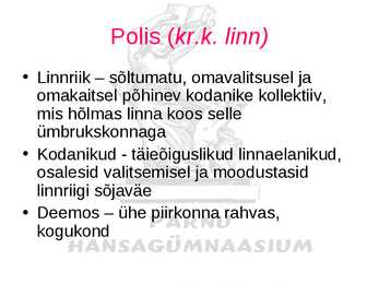 Vana-kreeka riik ja ühiskond #2