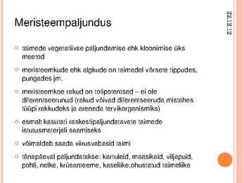 Taimede kloonimine ja meristeempaljundus #3