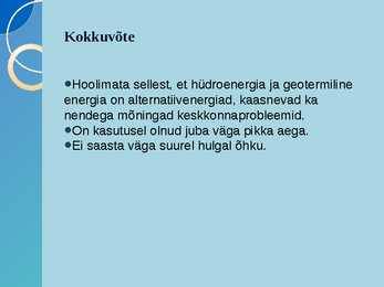 Hüdroenergia ja geotermiline energia #15