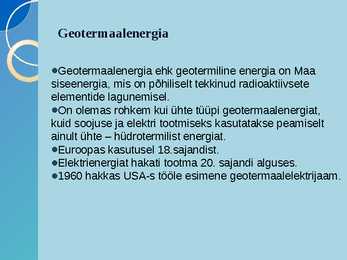 Hüdroenergia ja geotermiline energia #10