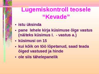 Kevade-- Lugemiskontroll-teosele #2