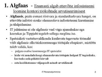 IT töökorralduse arengufaasid ettevõttes #2