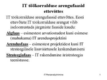 IT töökorralduse arengufaasid ettevõttes