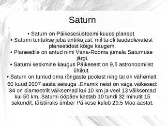 Saturn - Päikesesüsteemi kuues planeet Powerpoint esitlus