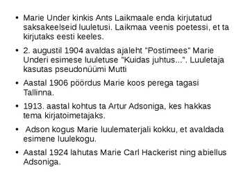 Marie Under - Eesti luule hing #9