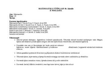 4 klassi matemaatika II poolaasta töökava