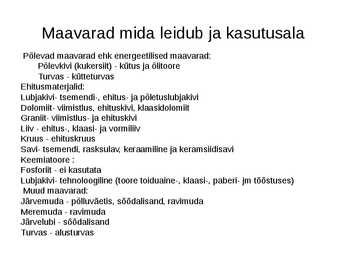 Maavarad-nende teke ja kasutamine #2