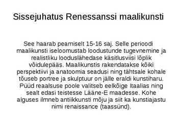 Renessanssi maalikunst ja vara-renessanss Itaalias #2
