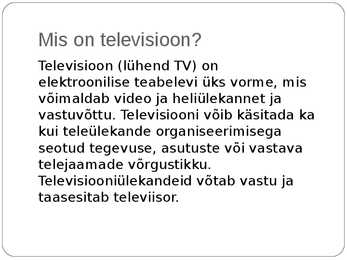 Televisiooni ajalugu #2
