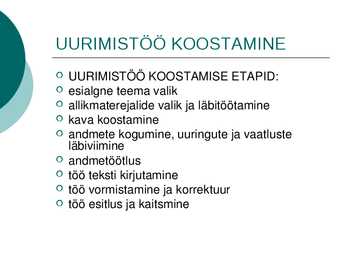 UURIMISTÖÖ ALUSED #17